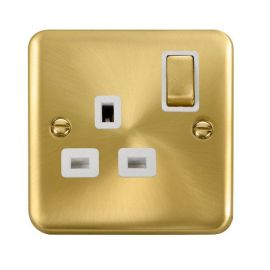 Click DPSB535WH Deco Plus Satin Brass Ingot 1 Gang 13A 2 Pole Switched Socket - White Insert