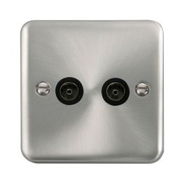 Click DPSC066BK Deco Plus Satin Chrome 2 Gang Non-Isolated Co-Axial Socket - Black Insert image