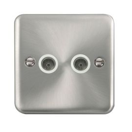 Click DPSC066WH Deco Plus Satin Chrome 2 Gang Non-Isolated Co-Axial Socket - White Insert image