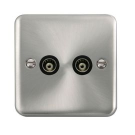Click DPSC159BK Deco Plus Satin Chrome 2 Gang Isolated Co-Axial Socket - Black Insert image