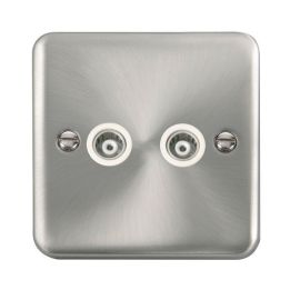 Click DPSC159WH Deco Plus Satin Chrome 2 Gang Isolated Co-Axial Socket - White Insert image
