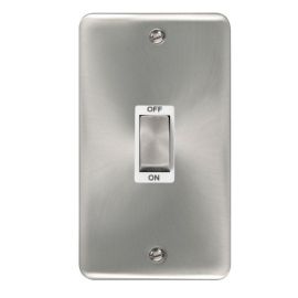 Click DPSC502WH Deco Plus Satin Chrome 1 Gang Double Plate 45A 2 Pole Cooker Switch - White Insert