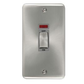 Click DPSC503GY Deco Plus Satin Chrome Ingot 1 Gang Double Plate 45A 2 Pole Neon Cooker Switch - Grey Insert