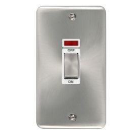 Click DPSC503WH Deco Plus Satin Chrome Ingot 1 Gang Double Plate 45A 2 Pole Neon Cooker Switch - White Insert image