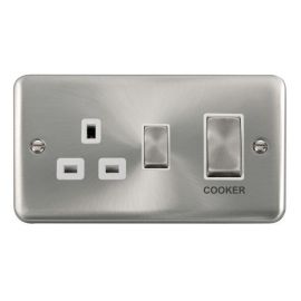 Click DPSC504WH Deco Plus Satin Chrome Ingot 1 Gang 45A 2 Pole Cooker Switch 13A Switched Socket - White Insert image