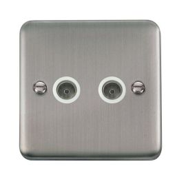 Click DPSS066WH Deco Plus Stainless Steel 2 Gang Non-Isolated Co-Axial Socket - White Insert image