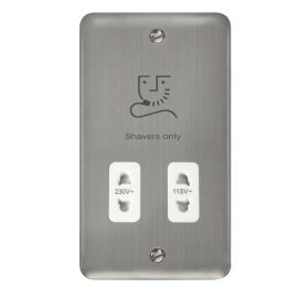 Click DPSS100WH Deco Plus Stainless Steel Dual Voltage 115-230V Shaver Socket - White Insert