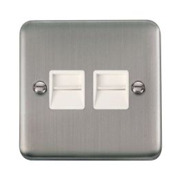 Click DPSS126WH Deco Plus Stainless Steel 2 Gang Secondary Telephone Socket - White Insert