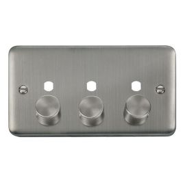 Click DPSS153PL Deco Plus Stainless Steel 3 Gang Dimmer Switch Plate with Knobs