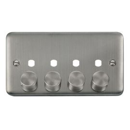 Click DPSS154PL Deco Plus Stainless Steel 4 Gang Dimmer Switch Plate with Knobs