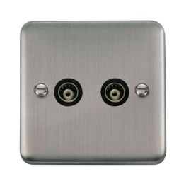 Click DPSS159BK Deco Plus Stainless Steel 2 Gang Isolated Co-Axial Socket - Black Insert image