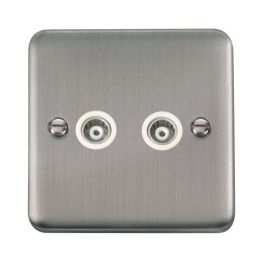Click DPSS159WH Deco Plus Stainless Steel 2 Gang Isolated Co-Axial Socket - White Insert image