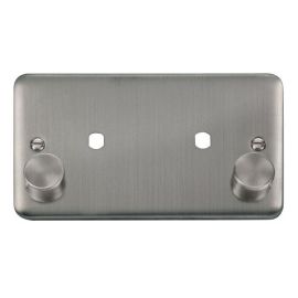 Click DPSS186 MiniGrid Stainless Steel 1 Gang 1630W Max 2 Aperture Deco Plus Unfurnished Dimmer Plate and Knob image