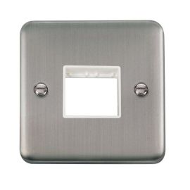 Click DPSS402WH MiniGrid Stainless Steel 1 Gang 2 Aperture Deco Plus Unfurnished Front Plate - White Insert