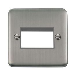 Click DPSS403GY MiniGrid Stainless Steel 1 Gang 3 Aperture Deco Plus Unfurnished Front Plate - Grey Insert