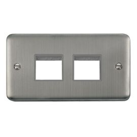 Click DPSS404GY MiniGrid Stainless Steel 2 Gang 2x2 Aperture Deco Plus Unfurnished Front Plate - Grey Insert