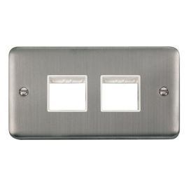 Click DPSS404WH MiniGrid Stainless Steel 2 Gang 2x2 Aperture Deco Plus Unfurnished Front Plate - White Insert image