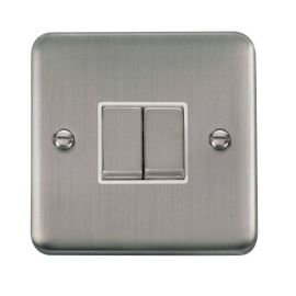 Click DPSS412WH Deco Plus Stainless Steel Ingot 2 Gang 10AX 2 Way Plate Switch - White Insert