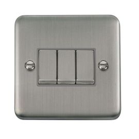Click DPSS413GY Deco Plus Stainless Steel Ingot 3 Gang 10AX 2 Way Plate Switch - Grey Insert