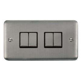 Click DPSS414BK Deco Plus Stainless Steel Ingot 4 Gang 10AX 2 Way Plate Switch - Black Insert image