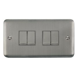 Click DPSS414GY Deco Plus Stainless Steel Ingot 4 Gang 10AX 2 Way Plate Switch - Grey Insert image