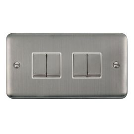 Click DPSS414WH Deco Plus Stainless Steel Ingot 4 Gang 10AX 2 Way Plate Switch - White Insert