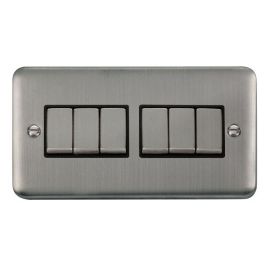 Click DPSS416BK Deco Plus Stainless Steel Ingot 6 Gang 10AX 2 Way Plate Switch - Black Insert image