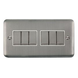 Click DPSS416WH Deco Plus Stainless Steel Ingot 6 Gang 10AX 2 Way Plate Switch - White Insert
