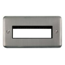 Click DPSS426BK MiniGrid Stainless Steel 2 Gang 6 In-Line Aperture Deco Plus Unfurnished Front Plate - Black Insert image