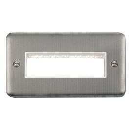Click DPSS426WH MiniGrid Stainless Steel 2 Gang 6 In-Line Aperture Deco Plus Unfurnished Front Plate - White Insert image