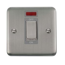 Click DPSS501GY Deco Plus Stainless Steel 1 Gang 45A 2 Pole Neon Cooker Switch - Grey Insert