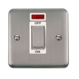 Click DPSS501WH Deco Plus Stainless Steel 1 Gang 45A 2 Pole Neon Cooker Switch - White Insert