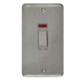 Click DPSS503GY Deco Plus Stainless Steel Ingot 1 Gang Double Plate 45A 2 Pole Neon Cooker Switch - Grey Insert image