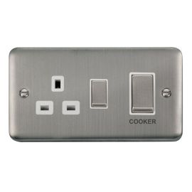 Click DPSS504WH Deco Plus Stainless Steel Ingot 1 Gang 45A 2 Pole Cooker Switch 13A Switched Socket - White Insert image