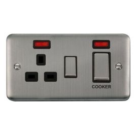 Click DPSS505BK Deco Plus Stainless Steel Ingot 1 Gang 45A 2 Pole Cooker Switch 13A Neon Switched Socket - Black Insert