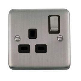 Click DPSS535BK Deco Plus Stainless Steel Ingot 1 Gang 13A 2 Pole Switched Socket - Black Insert