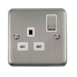 Click DPSS535WH Deco Plus Stainless Steel Ingot 1 Gang 13A 2 Pole Switched Socket - White Insert
