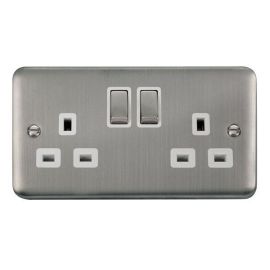 Click DPSS536WH Deco Plus Stainless Steel Ingot 2 Gang 13A 2 Pole Switched Socket - White Insert image