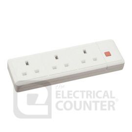 White 13A 3 Gang Trailing Socket with Neon