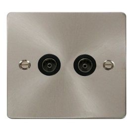 Click FPBS066BK Define Brushed Steel 2 Gang Non-Isolated Coaxial Outlet - Black Insert image