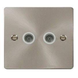 Click FPBS066WH Define Brushed Steel 2 Gang Non-Isolated Coaxial Outlet - White Insert image