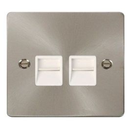 Click FPBS121WH Define Brushed Steel 2 Gang Master Telephone Outlet - White Insert image
