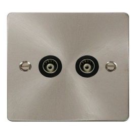 Click FPBS159BK Define Brushed Steel 2 Gang Isolated Coaxial Outlet - Black Insert