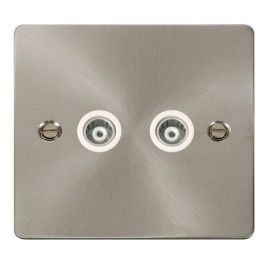Click FPBS159WH Define Brushed Steel 2 Gang Isolated Coaxial Outlet - White Insert image