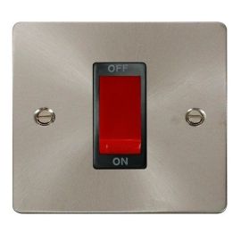 Click FPBS200BK Define Brushed Steel 1 Gang 45A 2 Pole Plate Switch - Black Insert