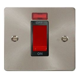 Click FPBS201BK Define Brushed Steel 1 Gang 45A Neon 2 Pole Plate Switch - Black Insert image