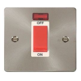 Click FPBS201WH Define Brushed Steel 1 Gang 45A Neon 2 Pole Plate Switch - White Insert image