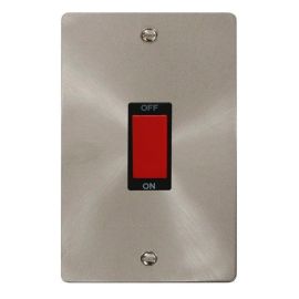 Click FPBS202BK Define Brushed Steel 2 Gang 45A Vertical 2 Pole Plate Switch - Black Insert image