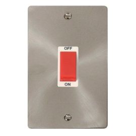 Click FPBS202WH Define Brushed Steel 2 Gang 45A Vertical 2 Pole Plate Switch - White Insert image