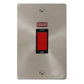 Click FPBS203BK Define Brushed Steel 2 Gang 45A Neon Vertical 2 Pole Plate Switch - Black Insert image
